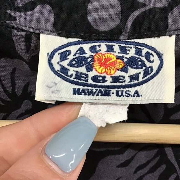 Pacific Legend Hawaiian Shirt Black Gray Parrots Jungle Foliage Button Down - Picture 7 of 7